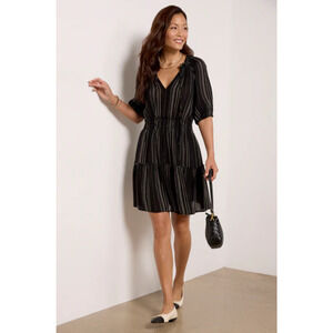 Rails Abia Dress Tiered Black Stripe Smocked Ruffle Linen Blend Boho Size XS